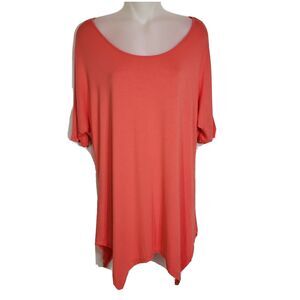 Casual Land Womens Tunic Top Size Small Asymmetrical Shark Bit Coral Dolman